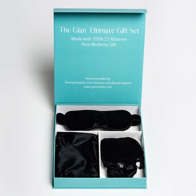 China Custom Printed Silk Pillowcase Eye Mask Scrunchie Set Gift Packaging Box for sale