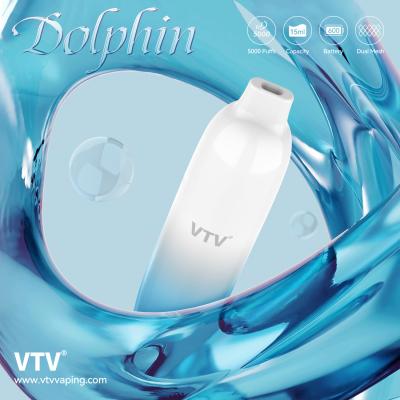 China Dual Mesh Coil VTV Dolphin 5000 Puffs Disposable Vape E Cigarettes 1.0ohm 600mAh batteries for sale