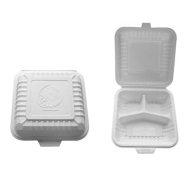 China Bioplastic Corn Starch Biodegradable Burger Lunch Box Take-out Food Container Tableware with Division for sale