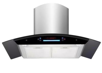China Ducted SS Chimney Curved Glass Cooker Hood For Kitchen for sale