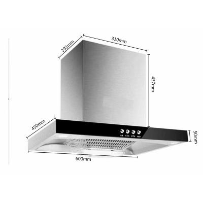 China 600mm Stainless Steel Boat Shape Kitchen Chimney Cooker Hood with Silver Color Coaming for sale