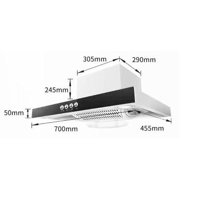 China Model 700mm Stainless Steel Filter T Shape Kitchen Chimney Cooker Smoke Exhaust Hood for sale