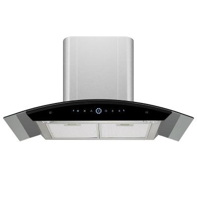 China Electric Stainless Steel Glass Arc Chimney Range Hood Low Noise App Controlled for sale