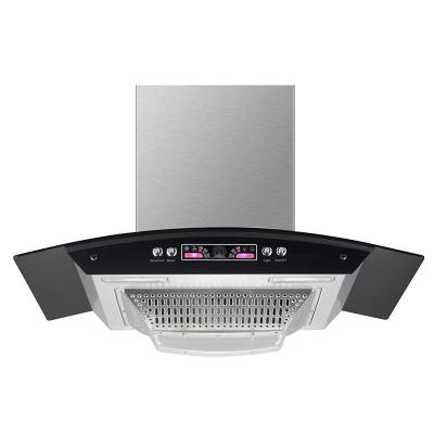 China Quiet Electric Glass Arc Range Hood Stainless Steel App Controlled 15-17 m3/min SS Chimney for sale