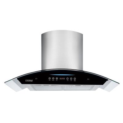 China SS Chimney Electric Arc Glass Chimney Hood with App Control Low Noise 183W Power for sale