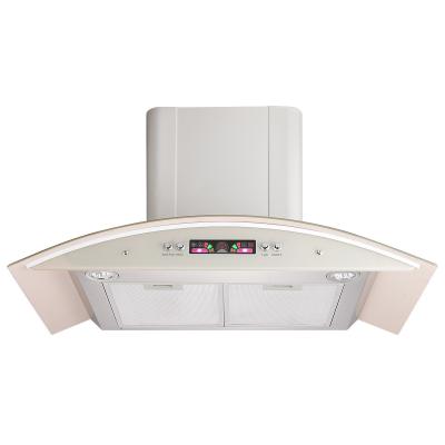 China Stainless Steel Glass Arc Shaped Kitchen Range Hood Low Noise Wall Mounted Chimney Hood for sale