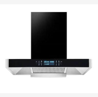 China Modern Glass Stainless Steel T Shape Chimney Hood Kitchen Exhaust Range Hood Touch Switch for sale