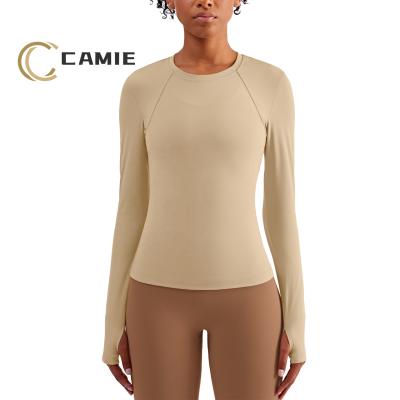 中国 CAMIE Lulu Style Women Spandex Nylon Fitness Gym Antibacterial Quick Dry Yoga Shirts Long Sleeves Tops 販売のため