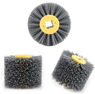 China Pincel de rolos abrasivo de nylon Rodas de escovas de cilindros industriais Escova para moagem de grãos de madeira à venda