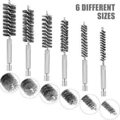 China Stainless Steel Wire Cleaning Hexagonal Rod Gun Brush 8/10/12/15/17/19mm for sale