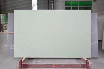 China Polished Artificial Quartz Slab Big Mirror Shape Green Color slabs for kitchen countertops for sale