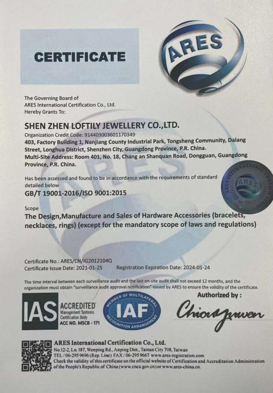 ISO9001 - Shenzhen Loftily Jewellery Co., Ltd.