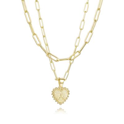 China CLASSIC Heart 18K Gold Plated Dangling Initials Letter Alphabet Double Layer Stainless Steel Jewelry Women Pendant Necklace for sale