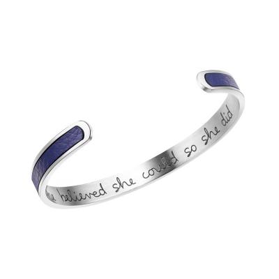 Китай CLASSIC Blue Classic Engraving 316l Stainless Steel Words Jewelry Haughtily Colorful Cuff Bracelet Blue Leather Bracelets For Women Girlfriend продается