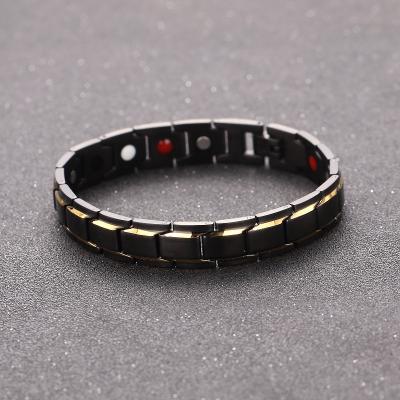 中国 Haughtily CLASSIC new jewelry products magnets and healthy germanium therapy gold plated titanium steel cuff bracelet for man 販売のため