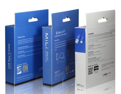 China 1000Pcs Pantone SGS Pantone Data Cable Packaging Box Electronics Kraft Paper APET for sale