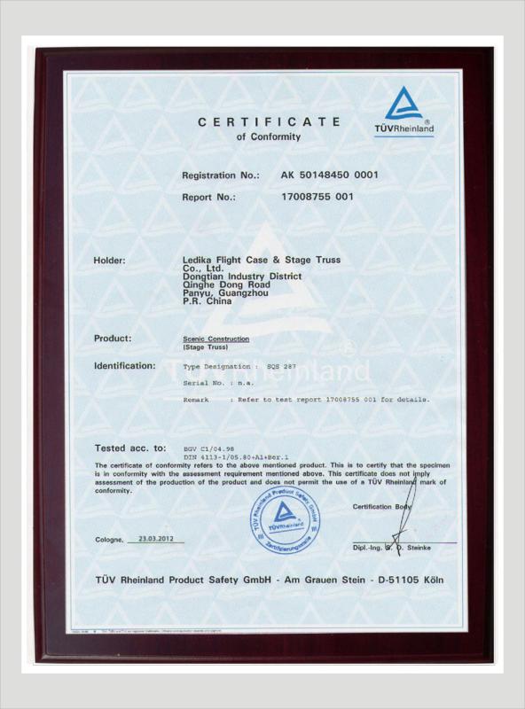 TUV Certification - LEDIKA Flight Case & Stage Truss Co., Ltd.