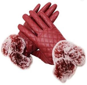 China Fur Cuff Leather Fashion Gloves Customized PU Touch Screen Plain Style for sale