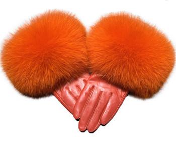 China Windproof Women Mittens Gloves Genuine Sheep Skin Leather Outdoor Driving Fox Fur for sale