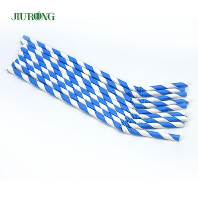 China Biodegradable Bendy Paper Drinking Straws Blue Striped Food Grade for sale