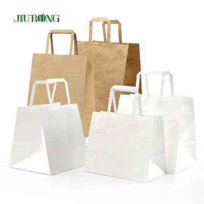 China Flat Handle Take Away White Kraft Paper Bag With Logo Print for sale