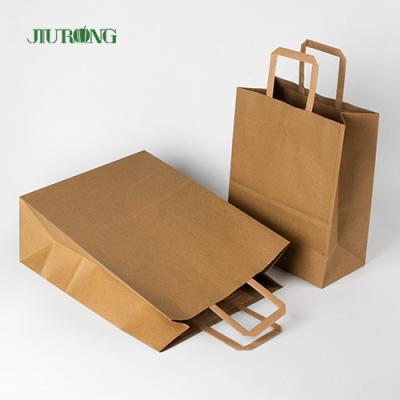 China SOS Brown Kraft Paper Bag With Handle Recycled Lunch Food Packaging for sale