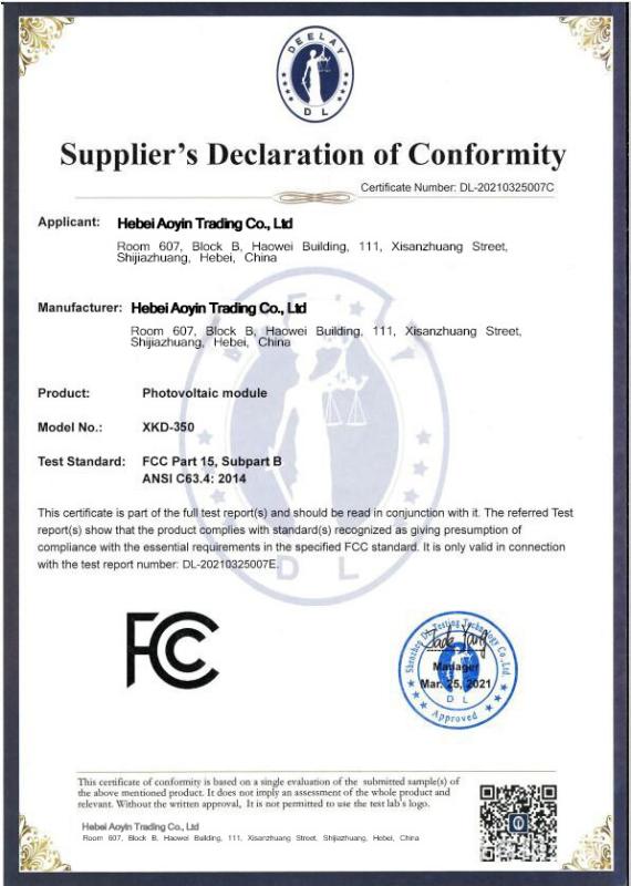 Supplier's declaration of conformity - Hebei Aoyin Trading Co., Ltd