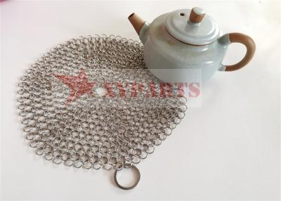 China Kitchen Cast Iron Cleaner Welded Stainless Steel Pot Brush Chain Mail Scrubber for sale