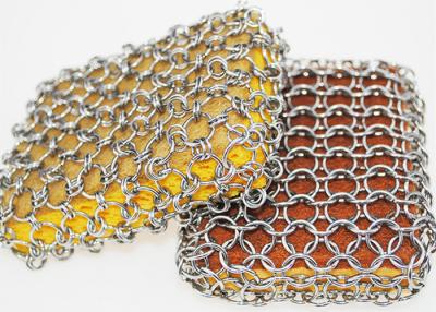 China Removable Silicon Chainmail Scrubbing Pad Bind Up With Ring Mesh For Cast Iron Cleaning for sale