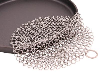China 6'' SS Round Cookware Chainmail Scrubber Cleaning Cast Iron Pan for sale