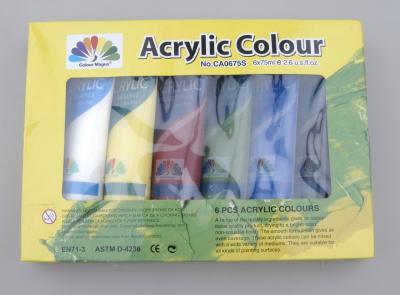 China 6 X 75ml Acrylic Paint Tubes Acrylic Paint Starter Colors Set For Wood / Paper / Glass for sale