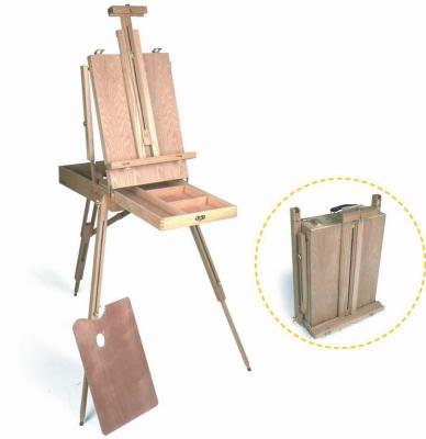 Chine Support en bois d'art de chevalet de peinture, chevalet français de boîte de croquis avec le plateau d'aluminium de ceinture de palette à vendre