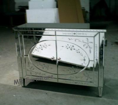 China Popular Venetian Mirrored Sideboard , Etching Flower Wood And Mirrored Sideboard for sale