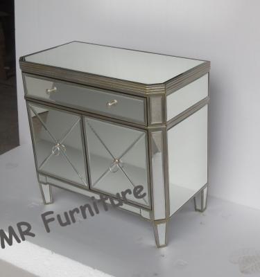China Two Doors Modern Mirrored Nightstand , Gold Color Mirrored Glass Nightstand for sale