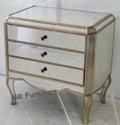 China Vintage Mirrored 3 Drawer Bedside Table , Wooden Mirrored Chest Nightstand for sale