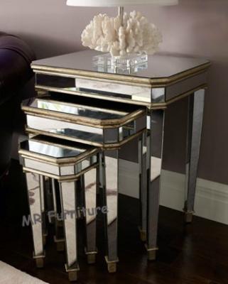 China 3 Set Mirrored Side Tables For Bedroom , Silver Modern Mirrored Furniture for sale