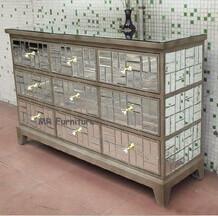 China 9 Drawers Mirrored Venetian Sideboard , Mosaic Storage Silver Mirrored Credenza for sale