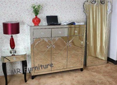 China Living Room Mirror Furniture Set Mirrored Door Cabinet With Floor Mirror Set for sale