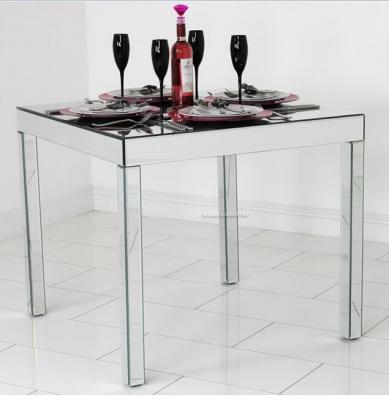 China Full Mirror Glass Dining Table , Silver Square Mirror Top Dining Table for sale