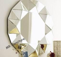 China Ornate Design Mirror Furniture Set Round 3D Angled Wall Lamp Mirror for sale