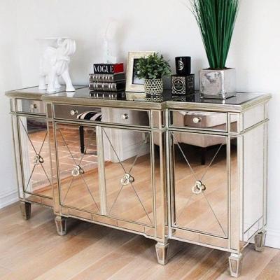 China Gold / Silver Mirror Furniture Set 4 Doors Mirrored Dresser Sideboard for sale