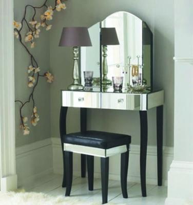 China Popular Mirrored Vanity Desk , Black Wooden Mirrored Dressing Table With Drawers for sale