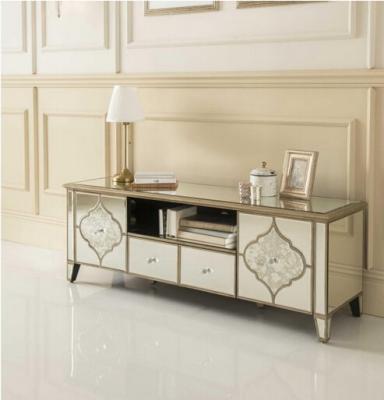 China Fogging Pattern Mirrored TV Console , Living Room 2 Doors Mirrored TV Cabinet for sale