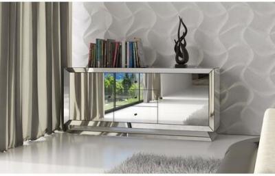 China Modern Design Mirrored TV Stand With 2 Doors 3 Drawers Silver Color for sale