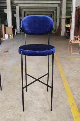 China Elegant Iron Metal Base Navy Blue Fabric Bar Chair for Club Bar for sale