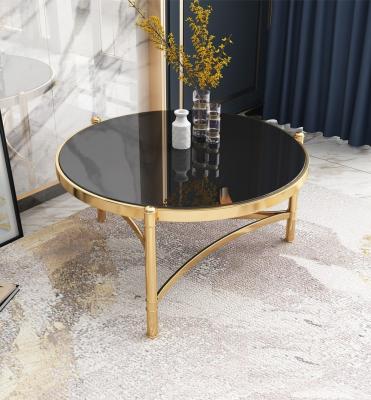 China Unique luxury stainless steel frame round coffee table side  table tempered glass top corner table for sale