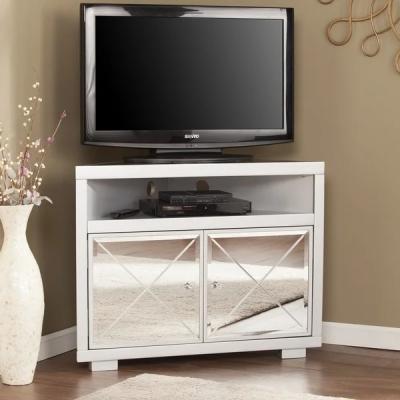 China Sparkly silver mirrored TV stand 2 door corner TV bench for living room for sale