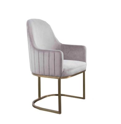 China Luxury gold stainless steel dining chair baby pink velvet upholstery armrest chair for living room for sale