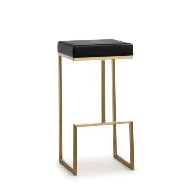 China Modern brushed brass gold stainless steel PU leather upholster barstool for cafe bar hotel for sale
