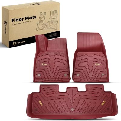 China 3x Front & Rear Red Floor Mats Liners for Tesla Y 2020-2023 TPE for sale
